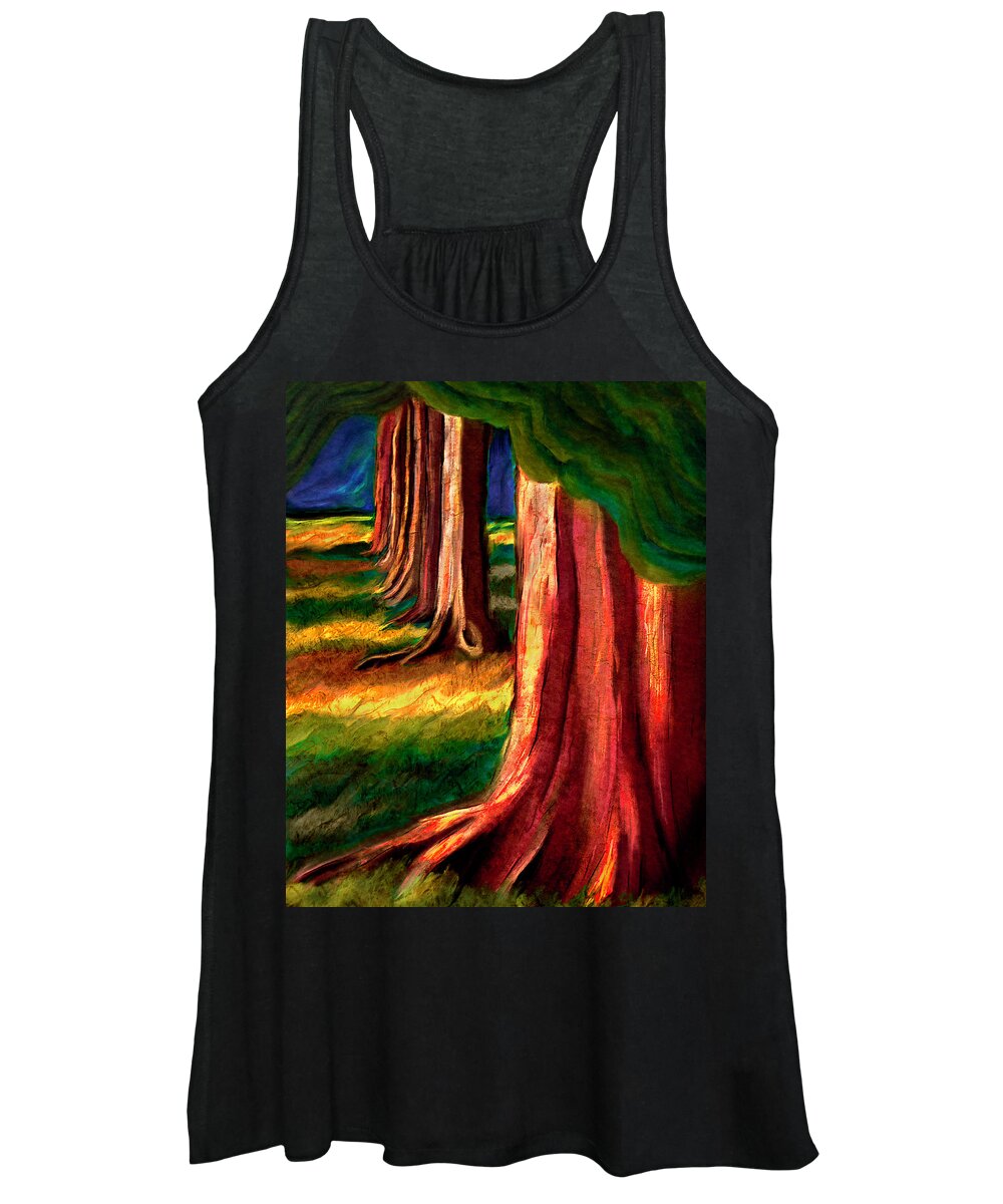 Trees Women's Tank Top featuring the digital art End of Summer Sunset by Ken Taylor