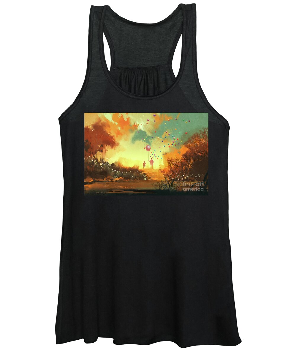 Illustration Women's Tank Top featuring the painting Enter the fantasy land by Tithi Luadthong