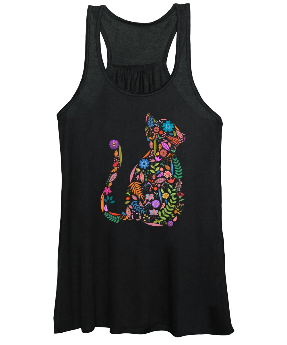 Painting Women's Tank Top featuring the painting Fancy And Fine Flower Cat Garden Design by Little Bunny Sunshine