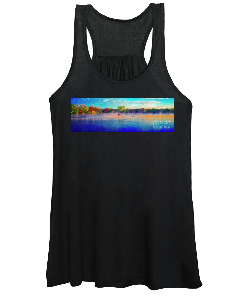 Fishing Boat Women's Tank Top featuring the photograph Fishing on crystal lake, IL., sport, fall by Tom Jelen