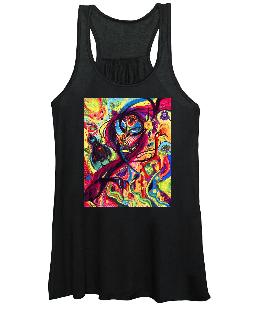 Abstract Women's Tank Top featuring the painting Raven Masquerade by Marina Petro