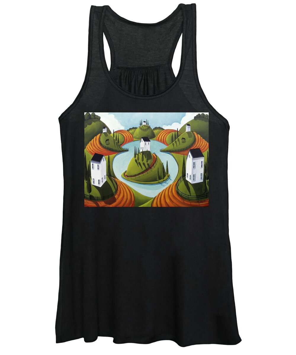 Surreal Women's Tank Top featuring the painting Floating Hill - surreal country landscape by Debbie Criswell
