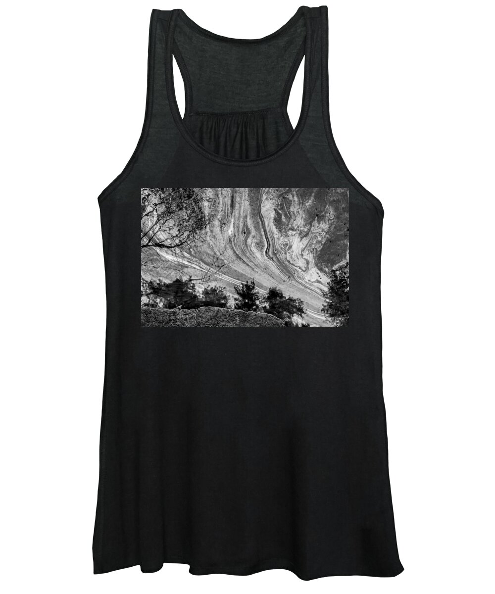 Abstract Women's Tank Top featuring the photograph Floating Oil Spill on Water by John Williams