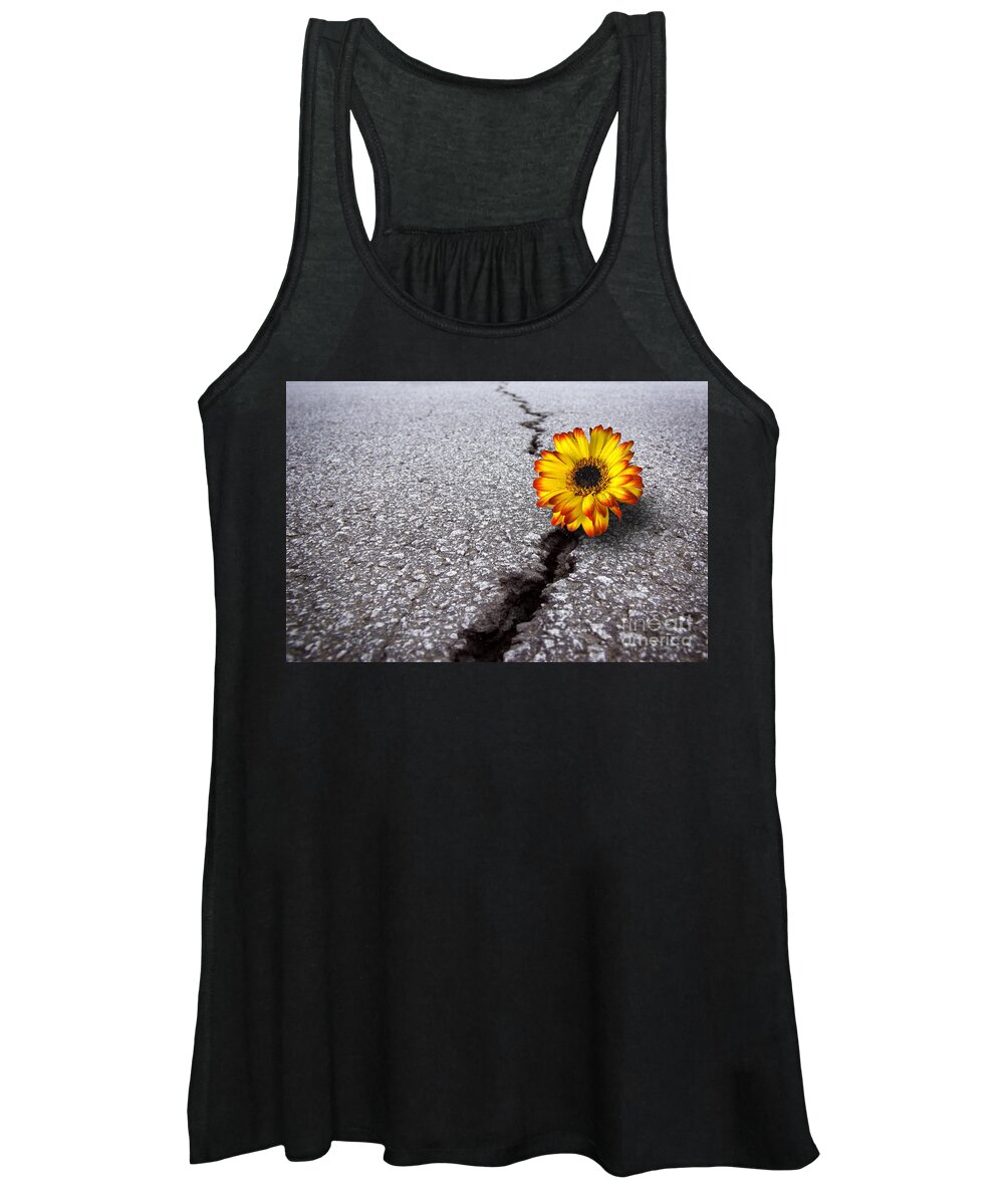 Abstract Women's Tank Top featuring the photograph Flower in asphalt by Carlos Caetano