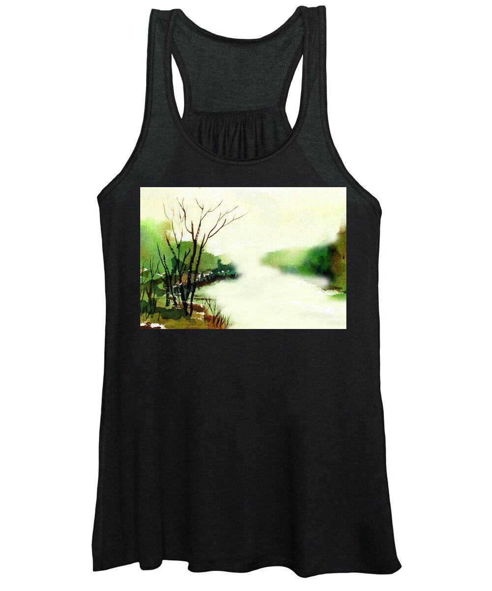 Water Color Women's Tank Top featuring the painting Fog1 by Anil Nene
