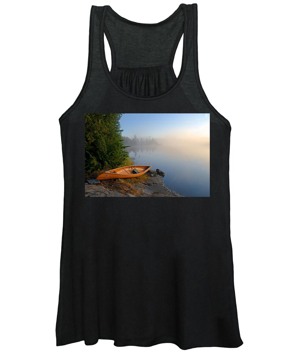 Minnesota Women's Tank Top featuring the photograph Foggy Morning on Spice Lake by Larry Ricker