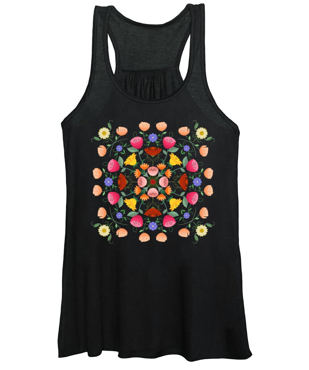 Painting Women's Tank Top featuring the painting Folk Art Inspired Garden Of Fantastic Floral Delight by Little Bunny Sunshine