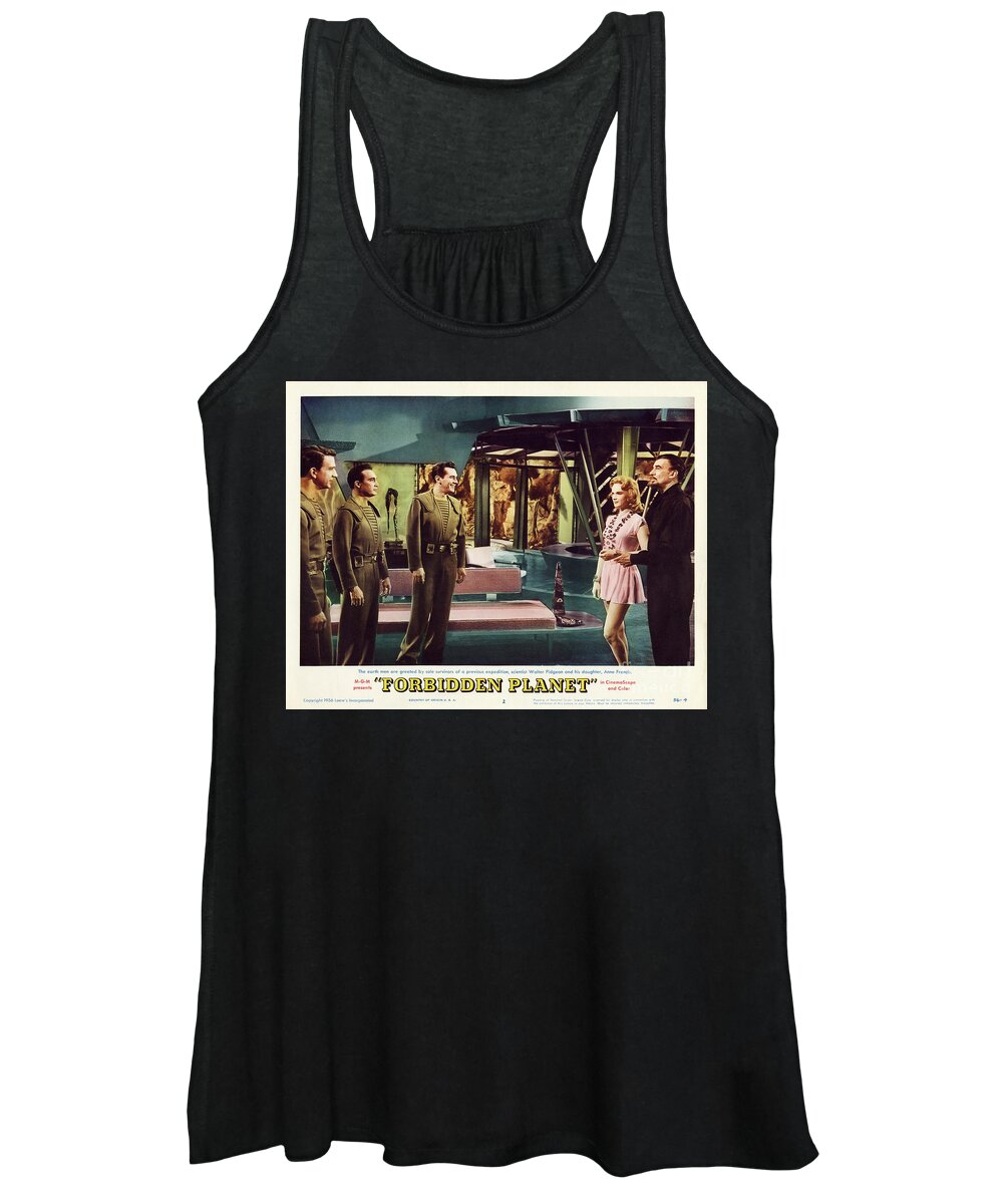 Forbidden Planet Women's Tank Top featuring the photograph Forbidden Planet in CinemaScope retro classic movie poster indoors by Vintage Collectables