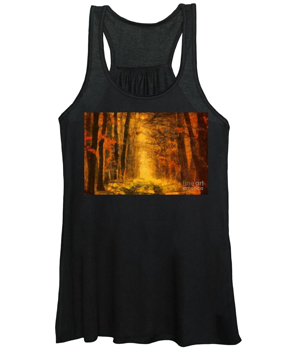 Painting Women's Tank Top featuring the painting Forest Leaves by Dimitar Hristov