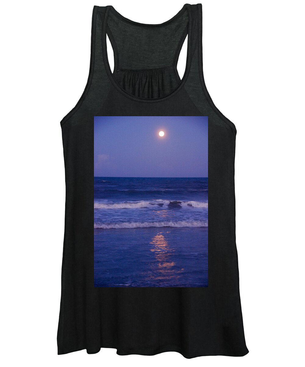 Moon Women's Tank Top featuring the photograph Full Moon over the Ocean by Susanne Van Hulst