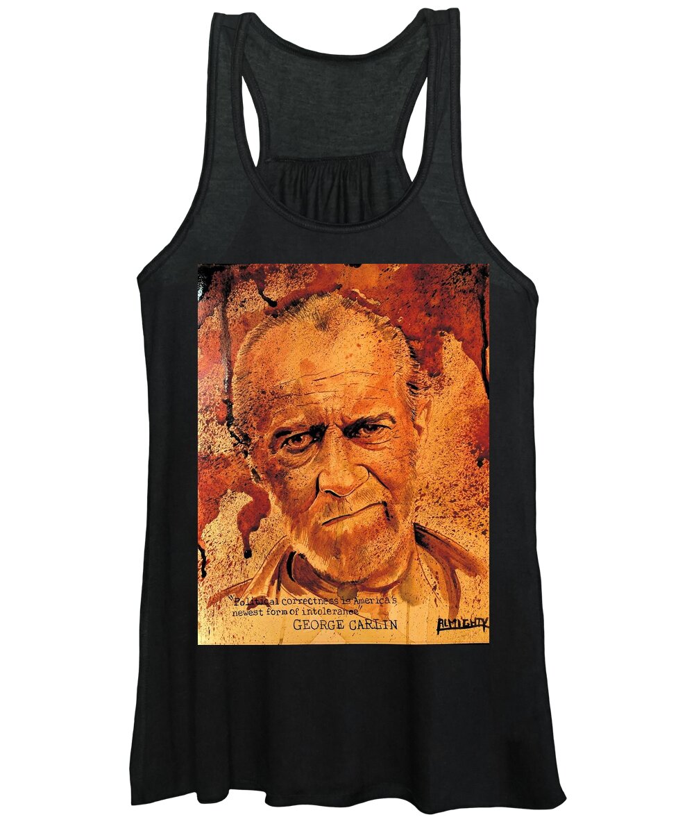 Ryan Almighty Women's Tank Top featuring the painting GEORGE CARLIN fresh blood by Ryan Almighty