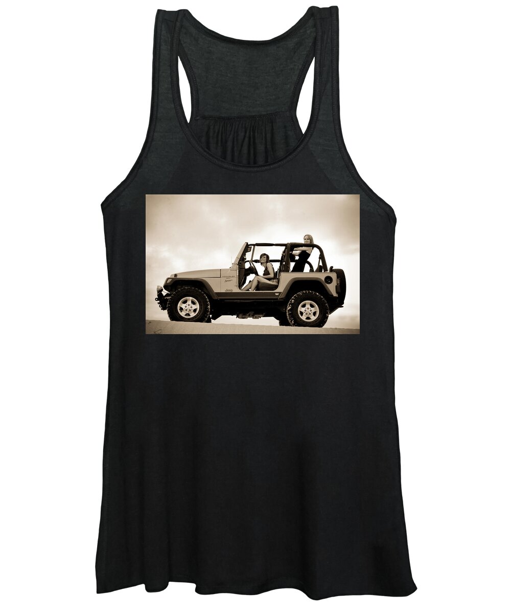 Jeep Women's Tank Top featuring the photograph girls and Jeeps by Scott Sawyer