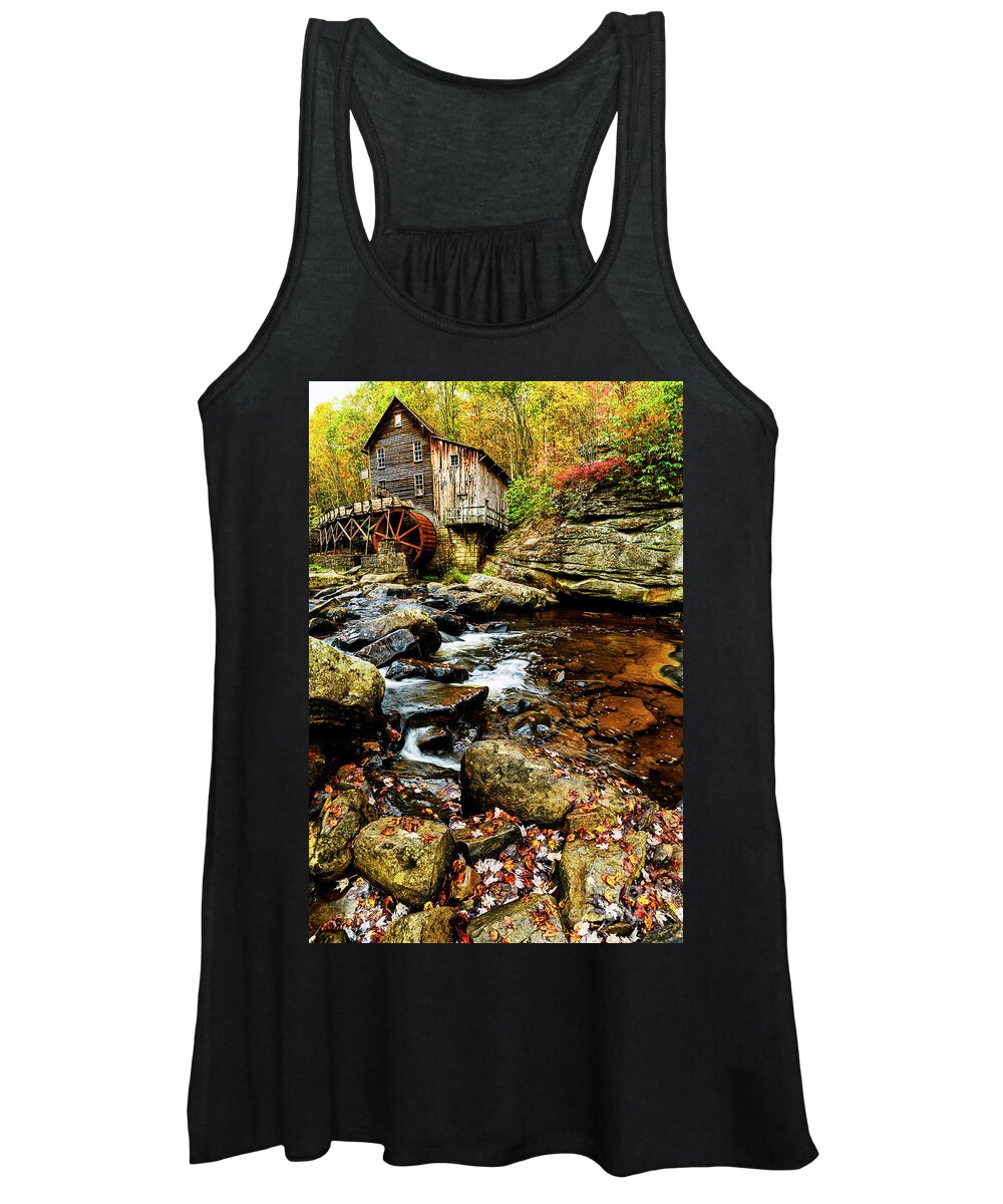 Babcock State Park Women's Tank Top featuring the photograph Glade Creek Grist Mill Fall by Thomas R Fletcher