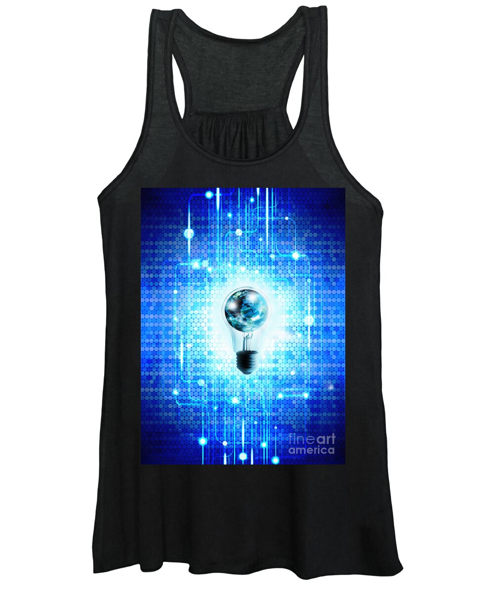 Abstract Women's Tank Top featuring the photograph Globe And Light Bulb With Technology Background by Setsiri Silapasuwanchai