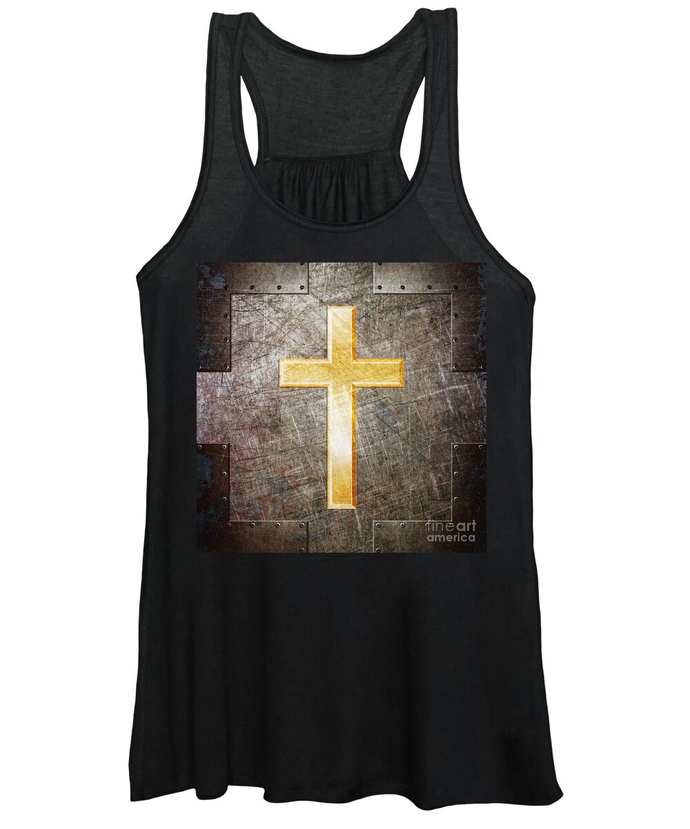 Cross Women's Tank Top featuring the digital art Gold and Silver by Fred Ber