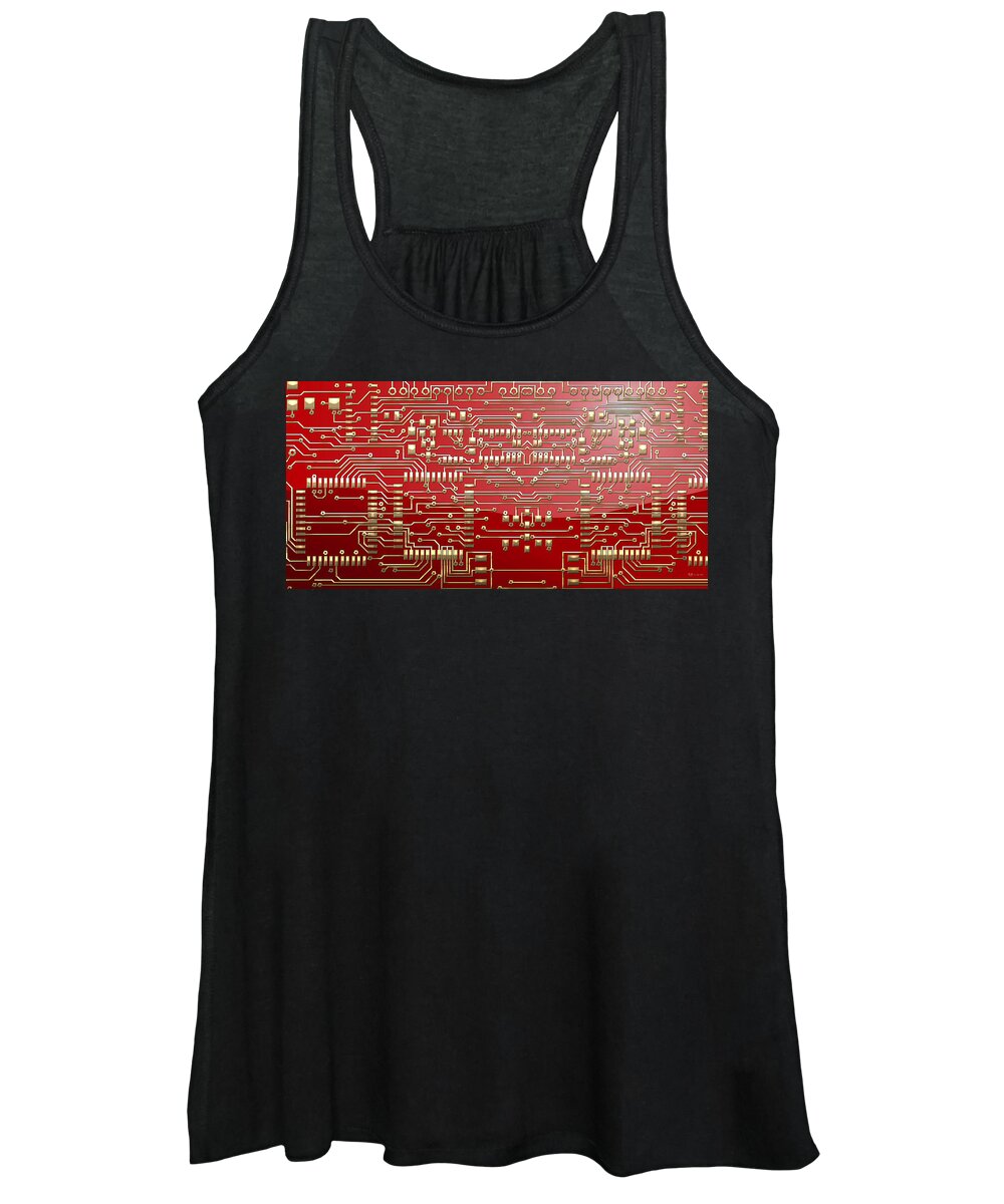 visual Art Pop By Serge Averbukh Women's Tank Top featuring the photograph Gold Circuitry on Red by Serge Averbukh