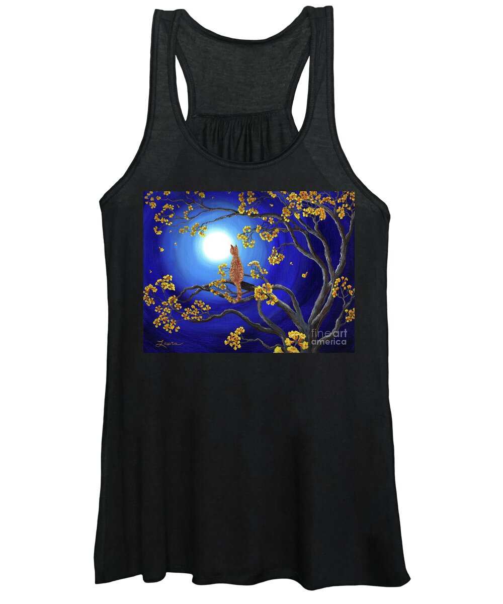 Landscape Women's Tank Top featuring the painting Golden Flowers in Moonlight by Laura Iverson