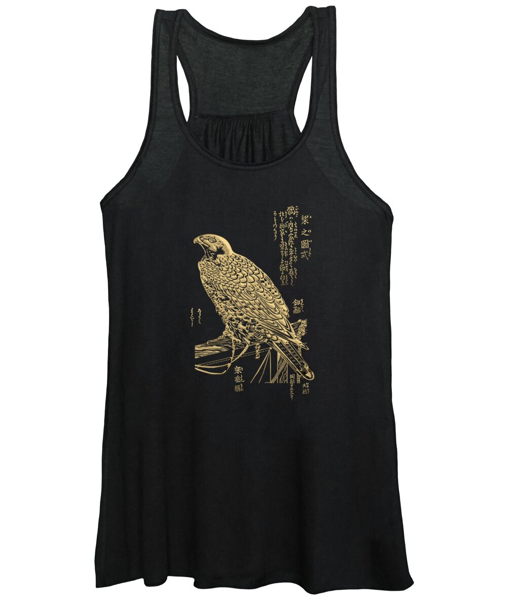 'treasures Of Japan' Collection By Serge Averbukh Women's Tank Top featuring the digital art Golden Japanese Peregrine Falcon on Black Canvas by Serge Averbukh