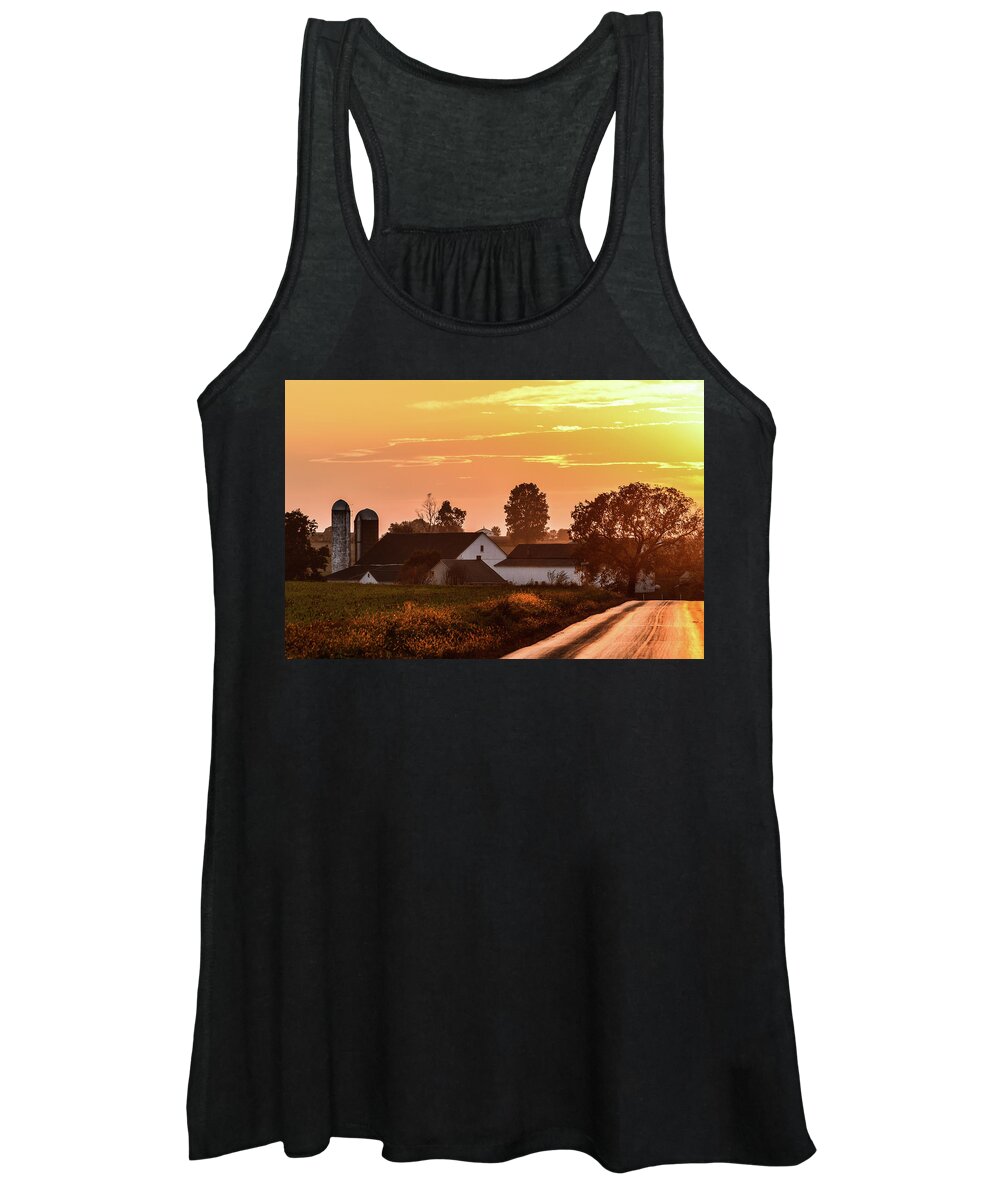 Sunset Women's Tank Top featuring the photograph Golden Sunset on Amish Farm by Tana Reiff