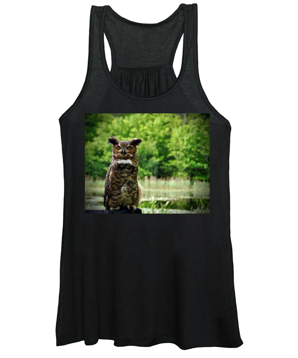 Owl Women's Tank Top featuring the photograph Great Horned Owl by Cornelia DeDona