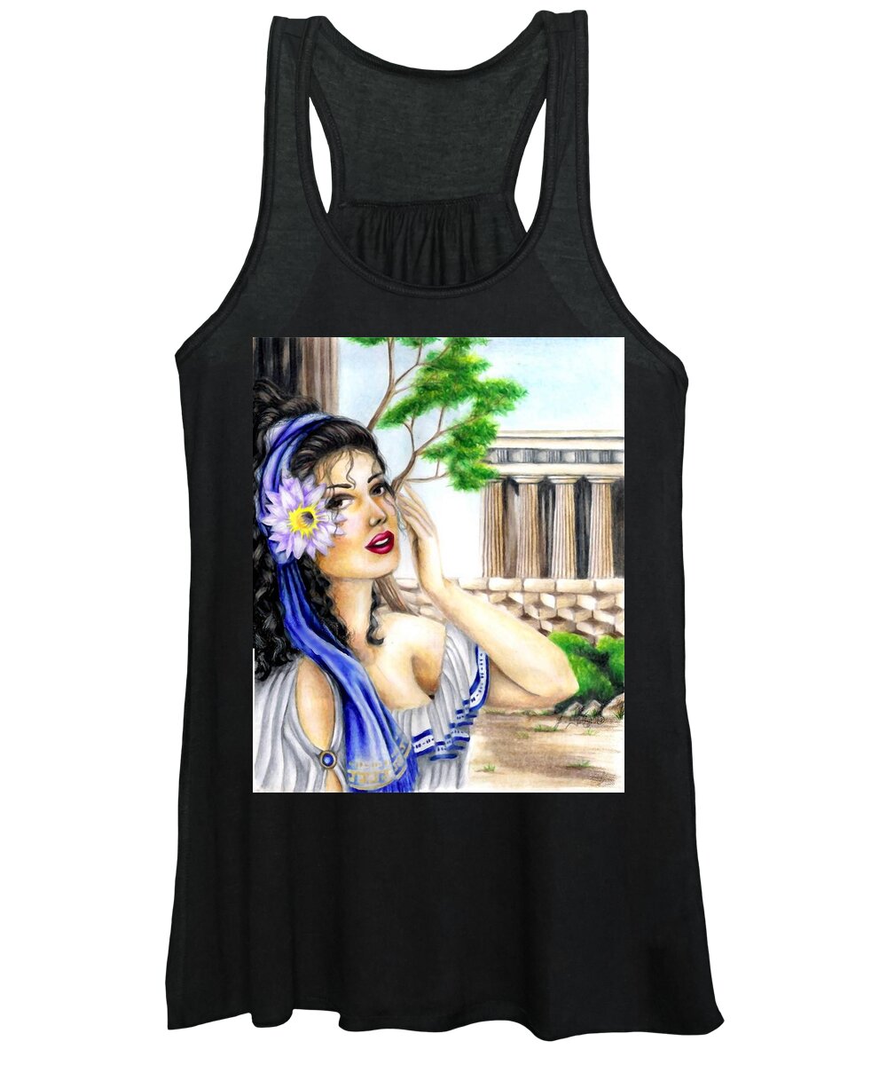 Colored Pencil Women's Tank Top featuring the drawing Greecian Lotus by Scarlett Royale