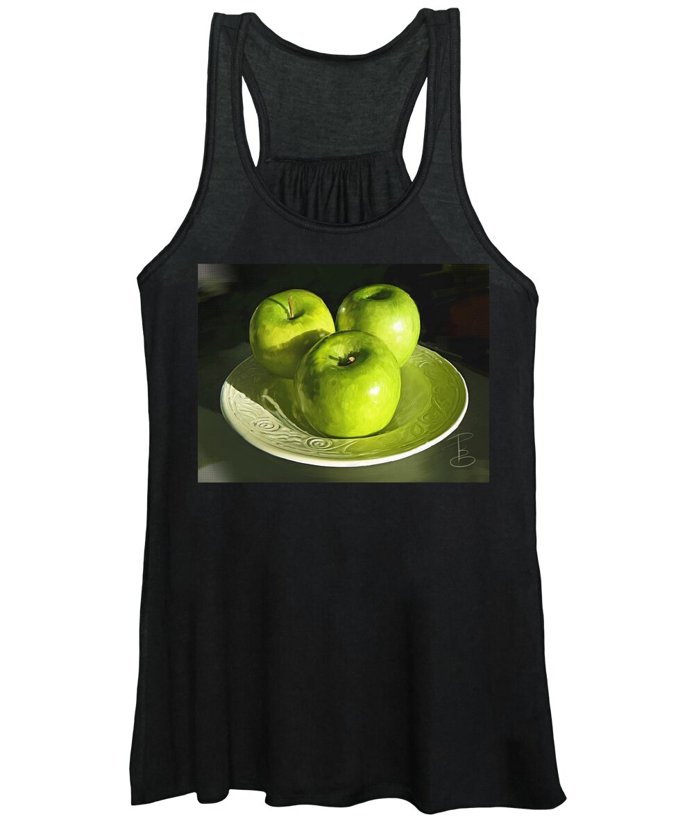 Apple Women's Tank Top featuring the digital art Green apples in a white bowl by Debra Baldwin