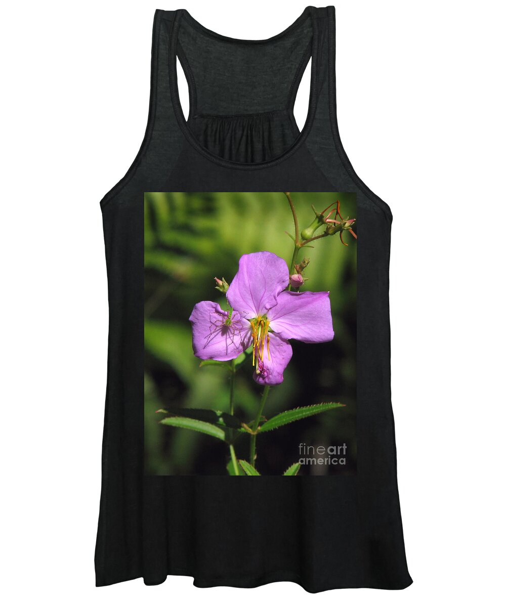  Women's Tank Top featuring the photograph Green Lynx spider on Meadow Beauty by Peggy Urban