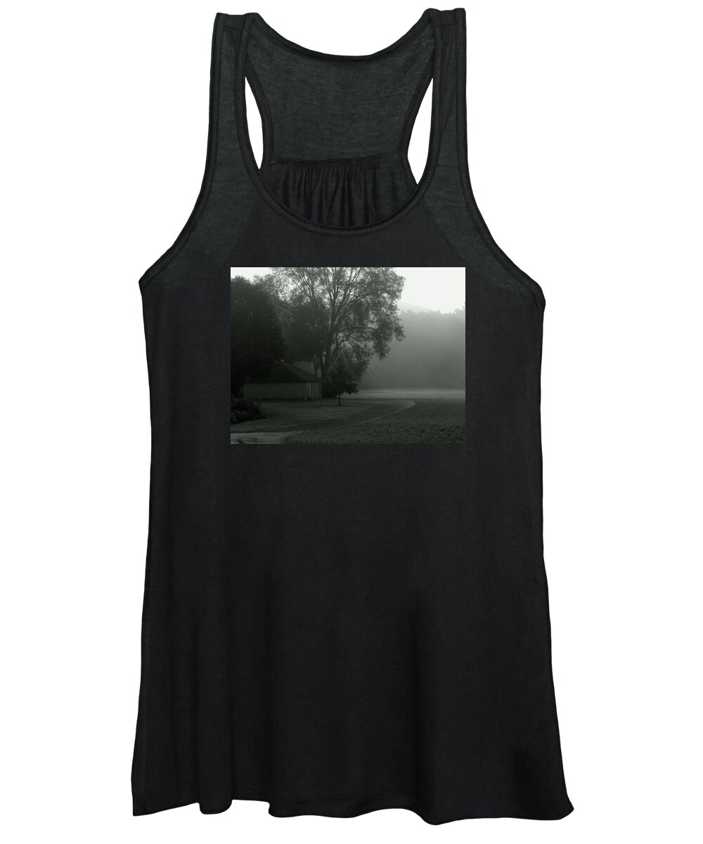 Summertime Women's Tank Top featuring the photograph Grey Farm Mist Morn by Wild Thing