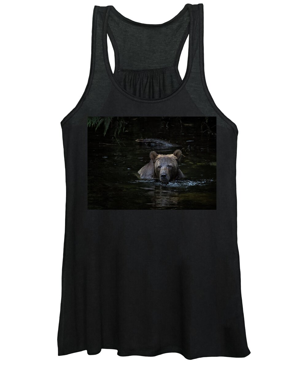 Grizzly Bear Women's Tank Top featuring the photograph Grizzly Swimmer by Randy Hall