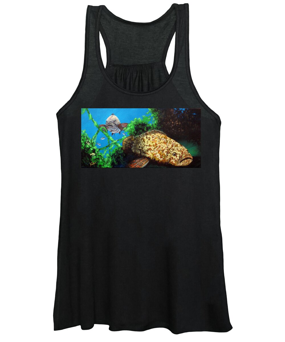 Gamefish Women's Tank Top featuring the painting Grouper in Wreck by Susan Kubes