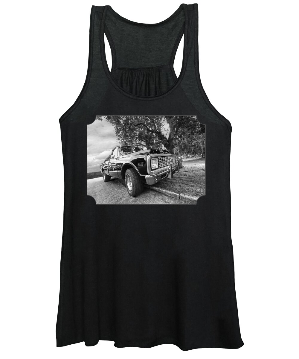 Chevrolet Truck Women's Tank Top featuring the photograph Halcyon Days - 1971 Chevy Pickup BW by Gill Billington