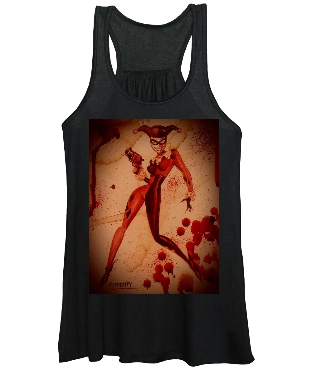 Ryan Almighty Women's Tank Top featuring the painting HARLEY QUINN - wet blood by Ryan Almighty