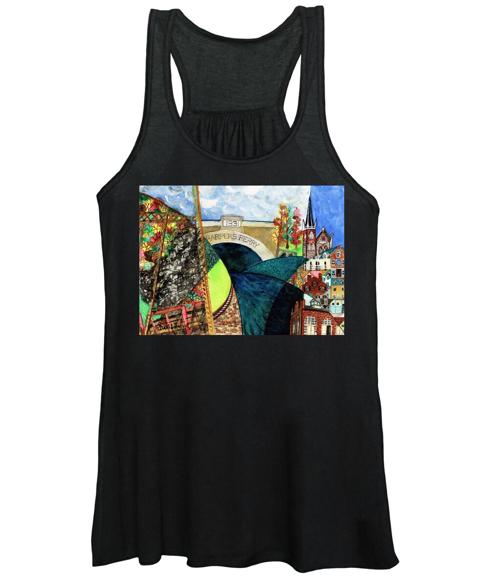 Harpers Ferry Women's Tank Top featuring the painting Harpers Ferry Rivers, Railroads, Revolvers by David Ralph
