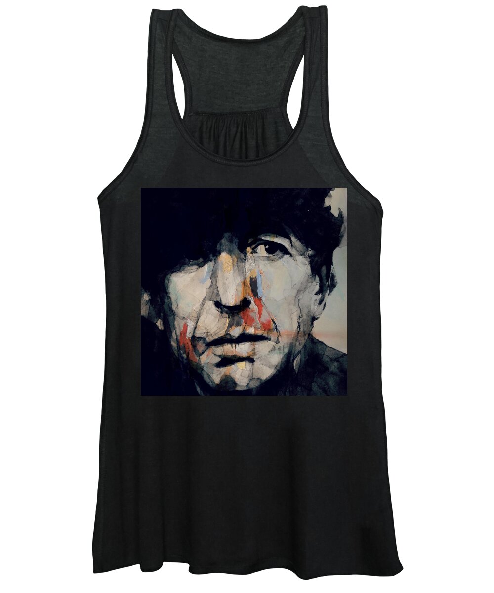 Leonard Cohen Women's Tank Top featuring the painting Hey That's No Way To Say Goodbye - Leonard Cohen by Paul Lovering