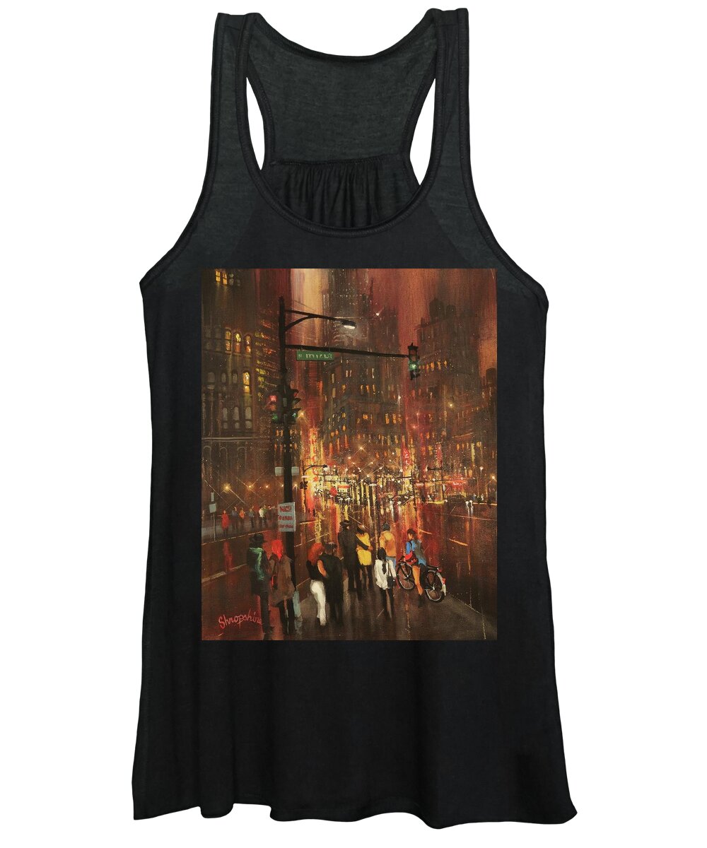 ; Christmas Shopping Women's Tank Top featuring the painting Holiday Shoppers by Tom Shropshire