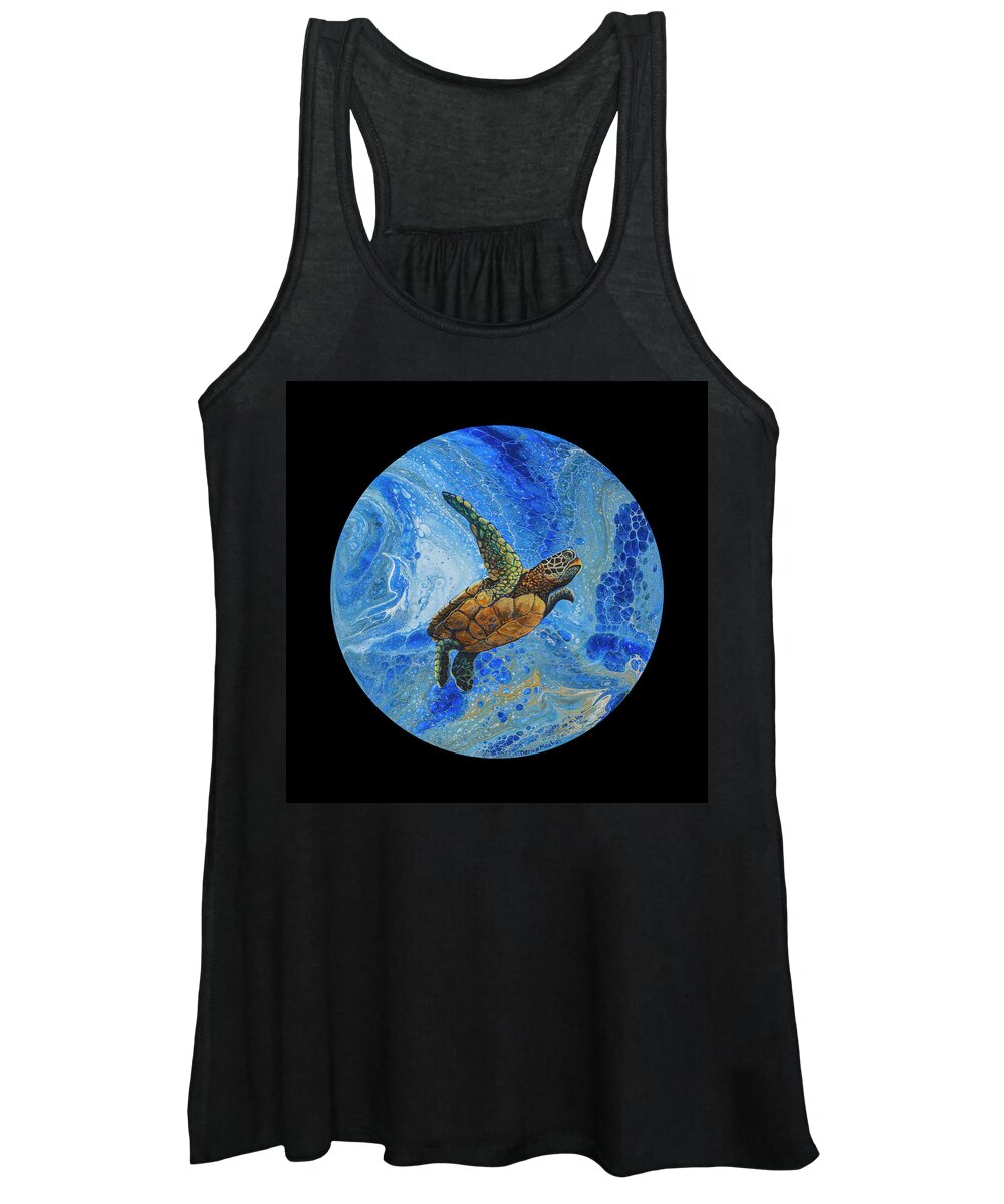 For Hawaiians Then And Now Women's Tank Top featuring the painting Honu Amakua on Black by Darice Machel McGuire
