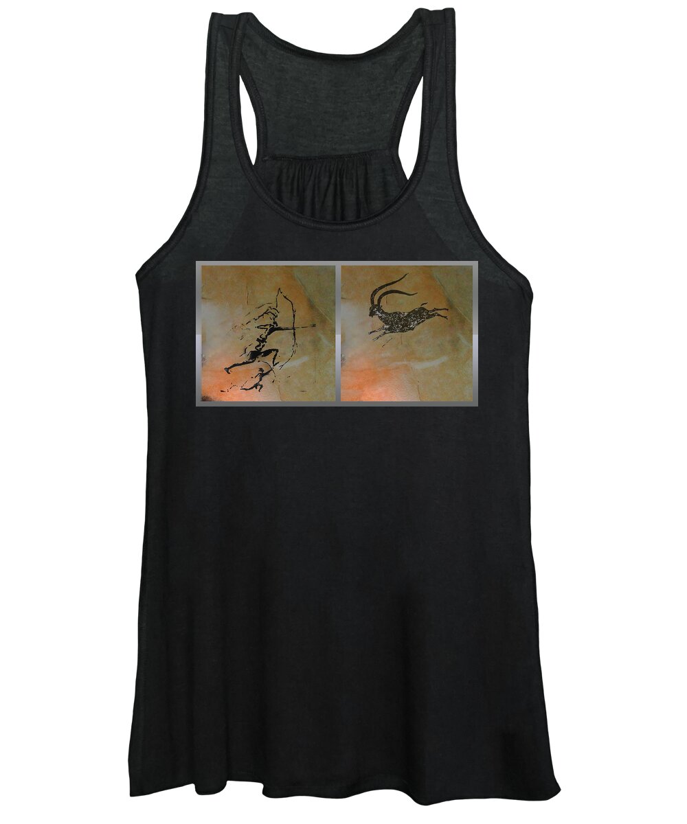 Levantine Art Women's Tank Top featuring the mixed media Hunting Ibex at Cova Remigia by Asok Mukhopadhyay