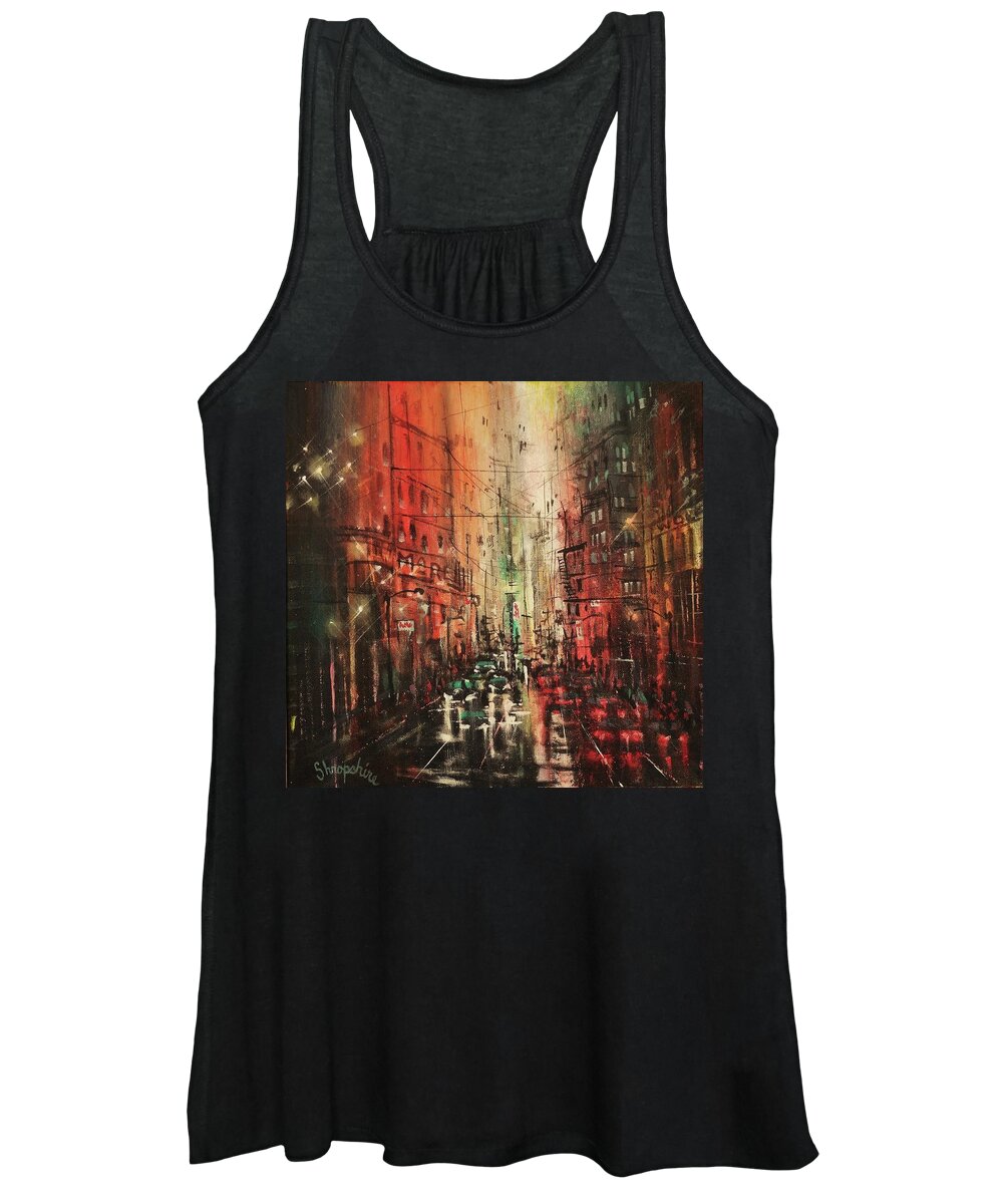 Night City Paintings Women's Tank Top featuring the painting In the City Again by Tom Shropshire