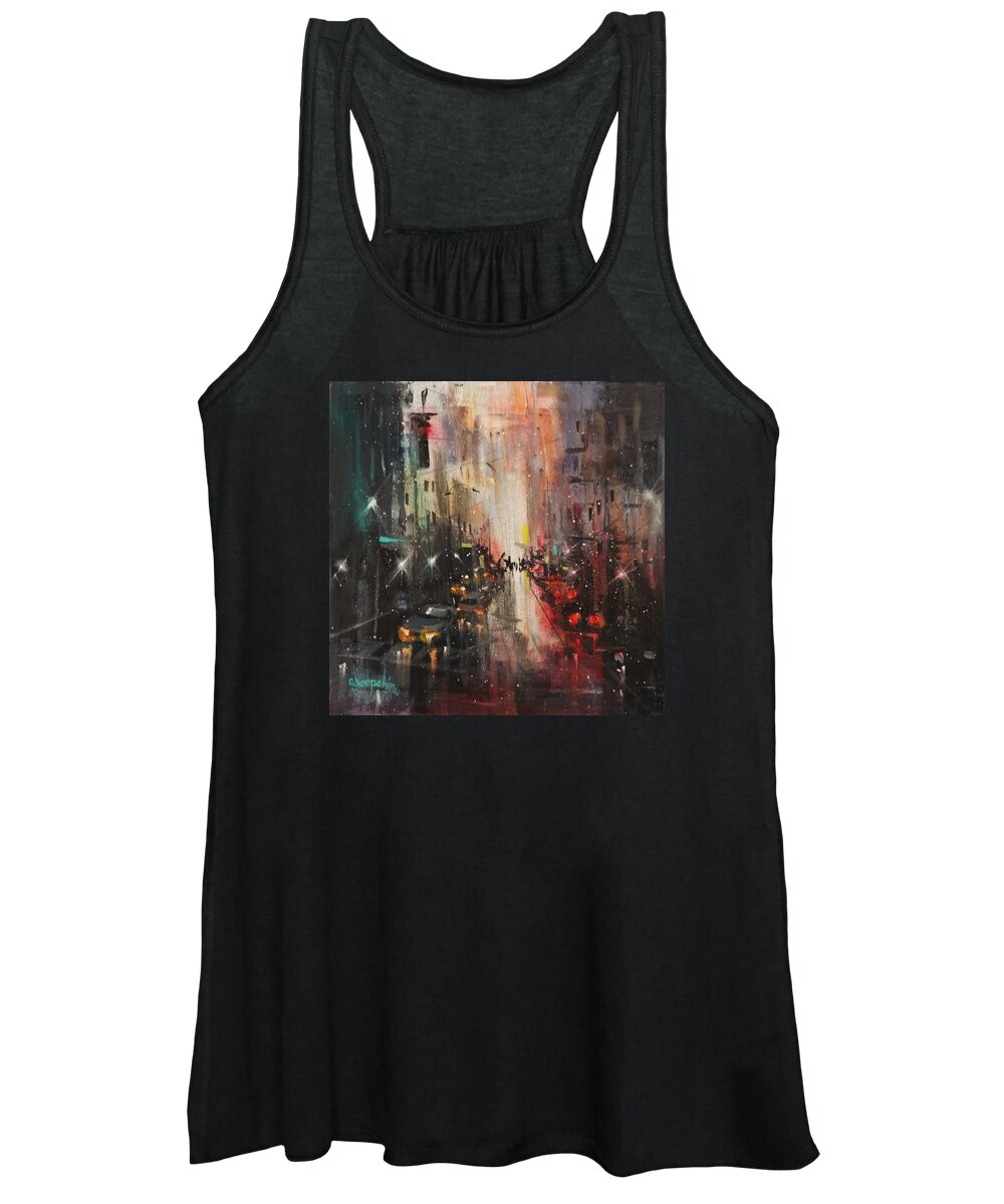Night City Paintings Women's Tank Top featuring the painting In The City by Tom Shropshire
