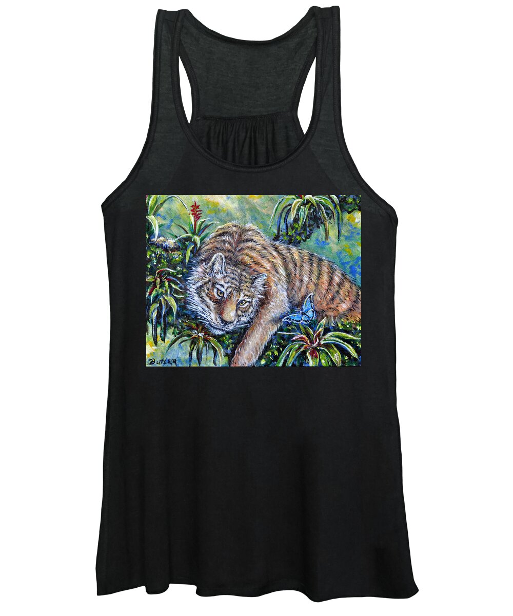 Nature Tiger Rainforest Butterfly Women's Tank Top featuring the painting In The Eye Of The Tiger by Gail Butler