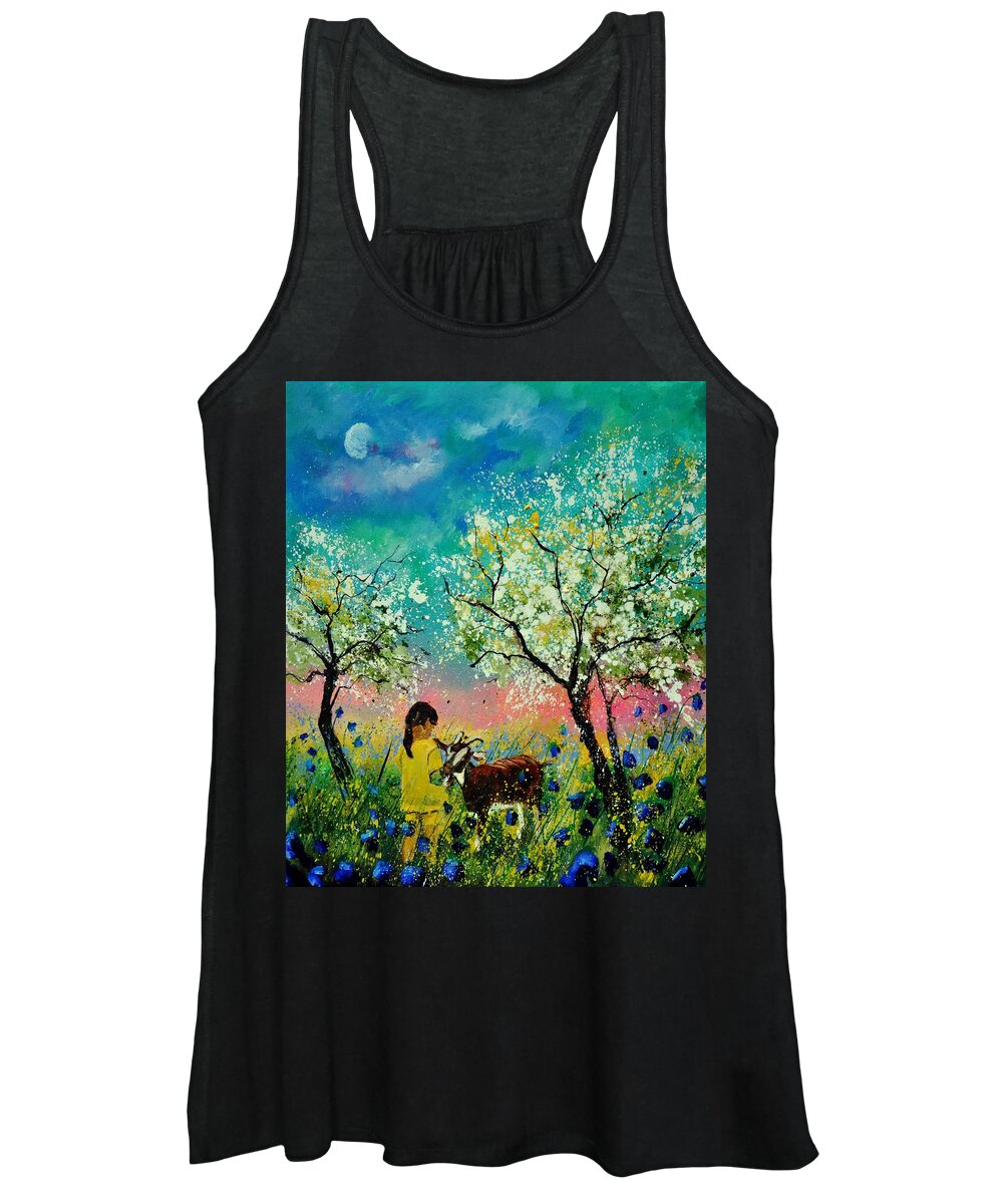 Landscape Women's Tank Top featuring the painting In the orchard by Pol Ledent