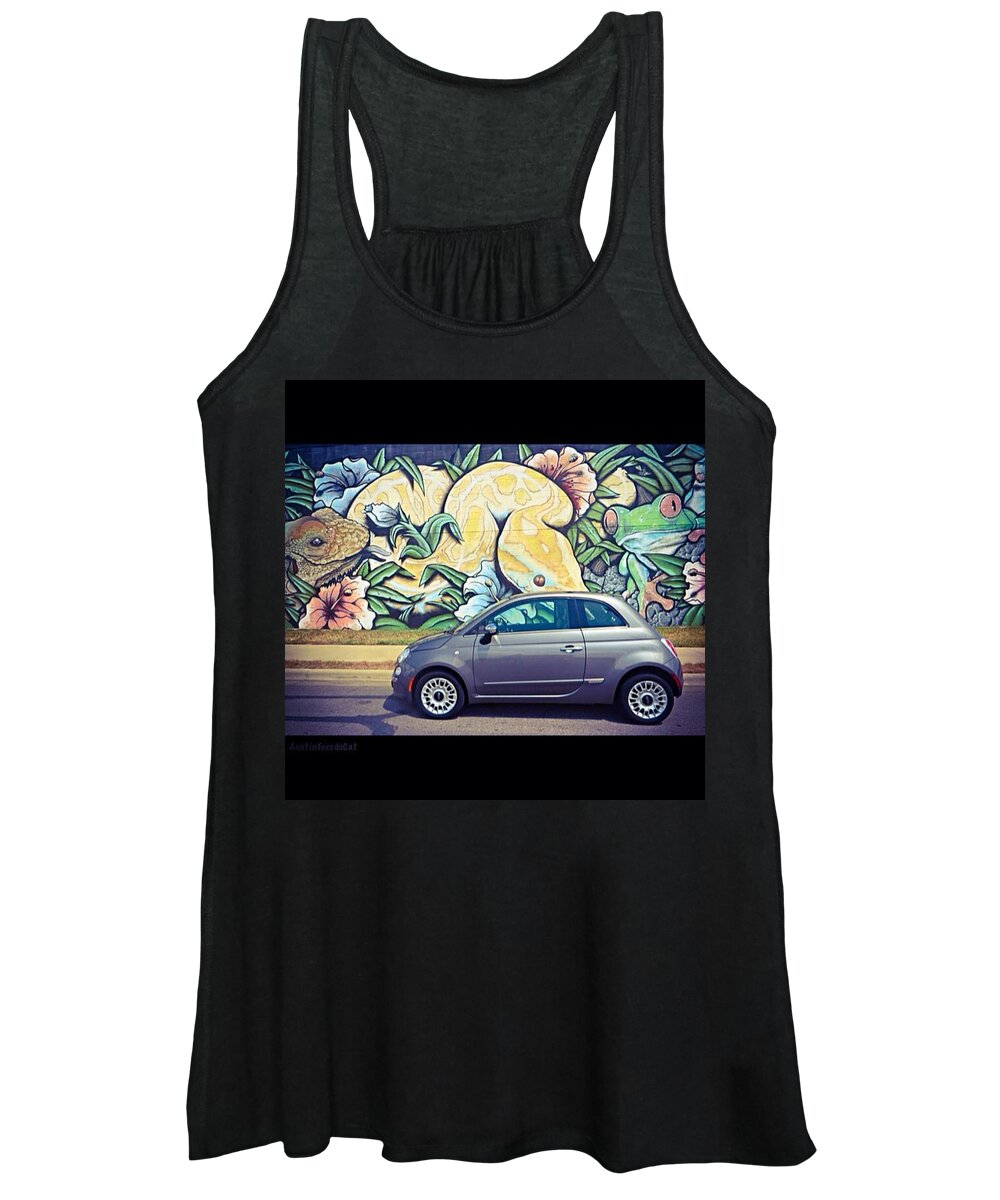 Amazingcars247 Women's Tank Top featuring the photograph Is It Safe To Drive Mr. #fiat Into The by Austin Tuxedo Cat
