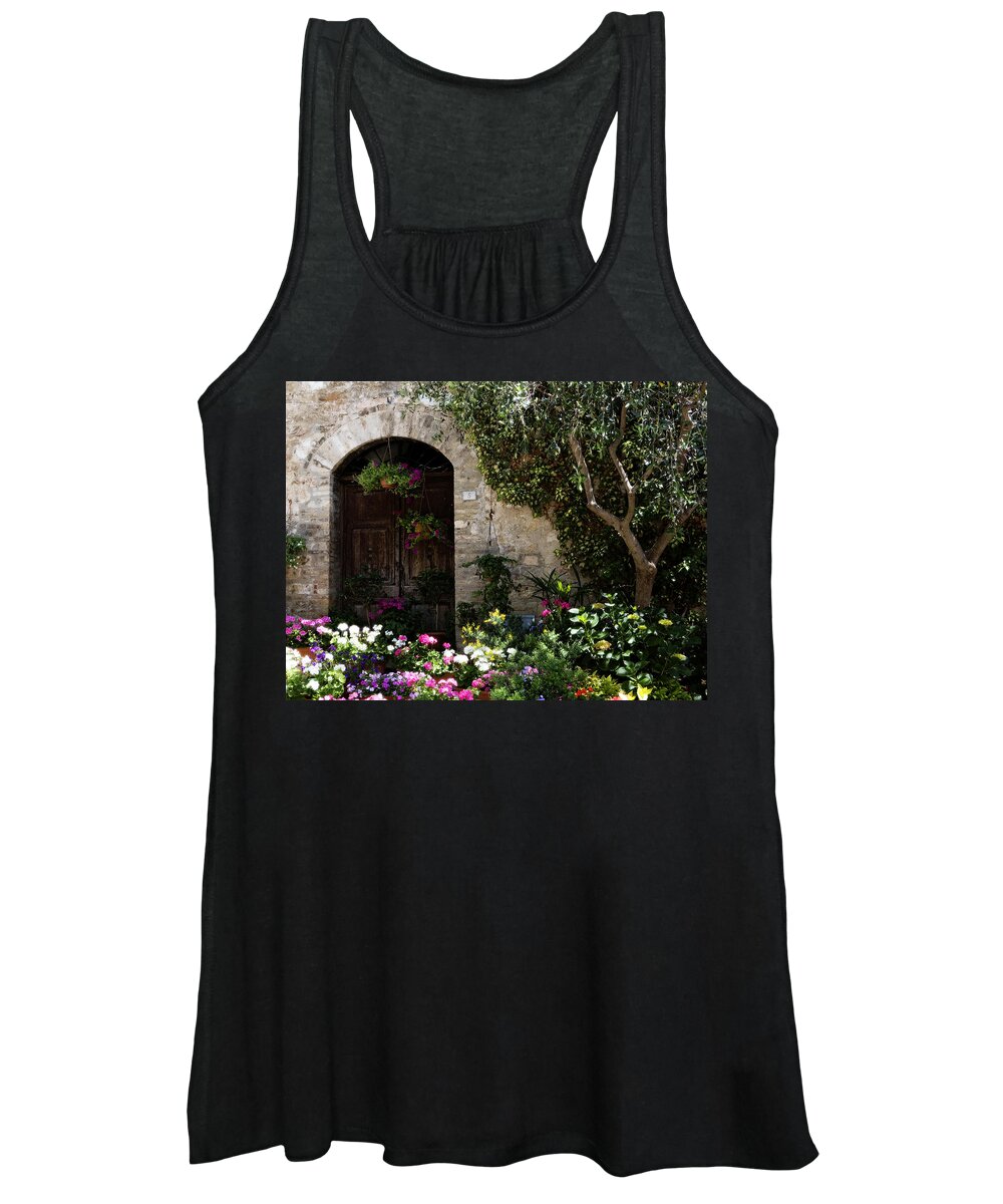Flower Women's Tank Top featuring the photograph Italian Front Door Adorned with Flowers by Marilyn Hunt