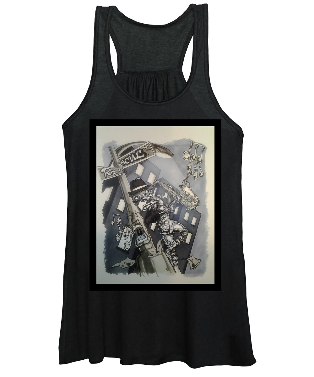 Soul Women's Tank Top featuring the mixed media Jazz Nights by Demitrius Motion Bullock