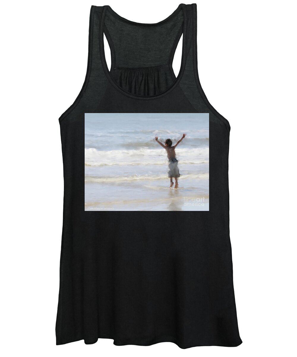 Little Boy Women's Tank Top featuring the painting Joyful Jumping In The Ocean by Constance Woods