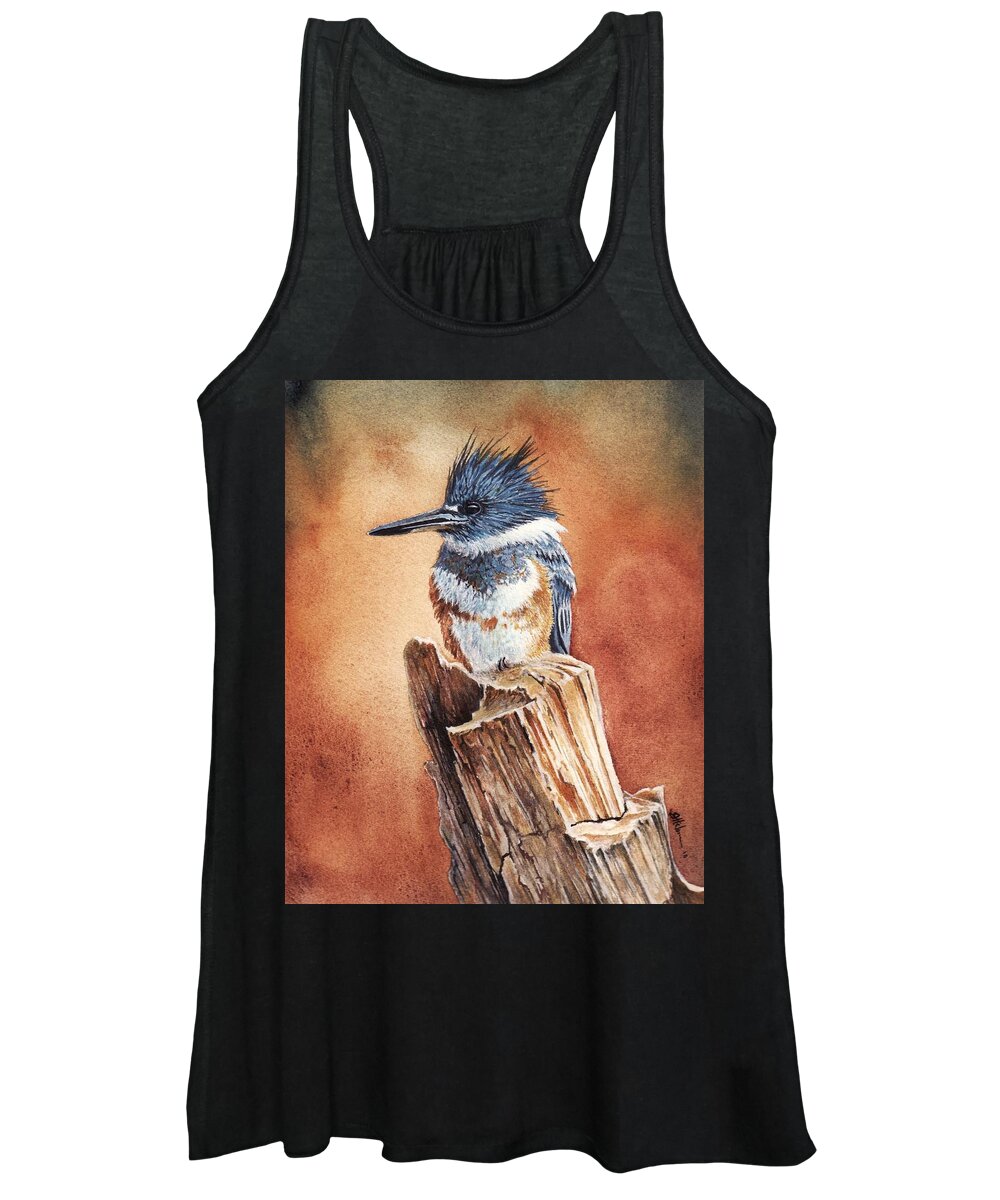 Bird Women's Tank Top featuring the painting Kingfisher I by Greg and Linda Halom