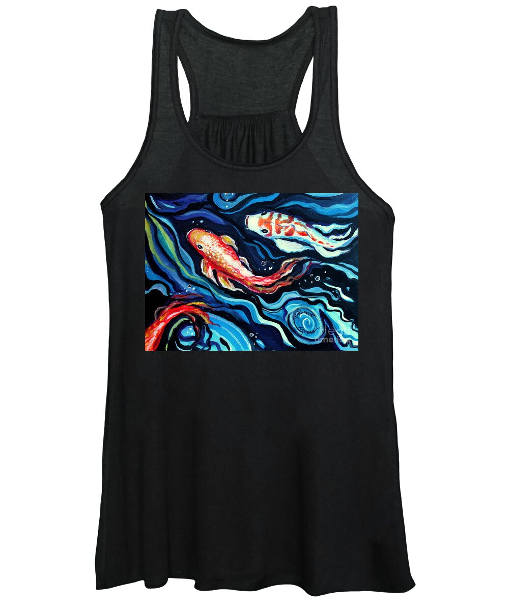 Koi Fish Women's Tank Top featuring the painting Koi Fish In Ribbons of Water II by Elizabeth Robinette Tyndall