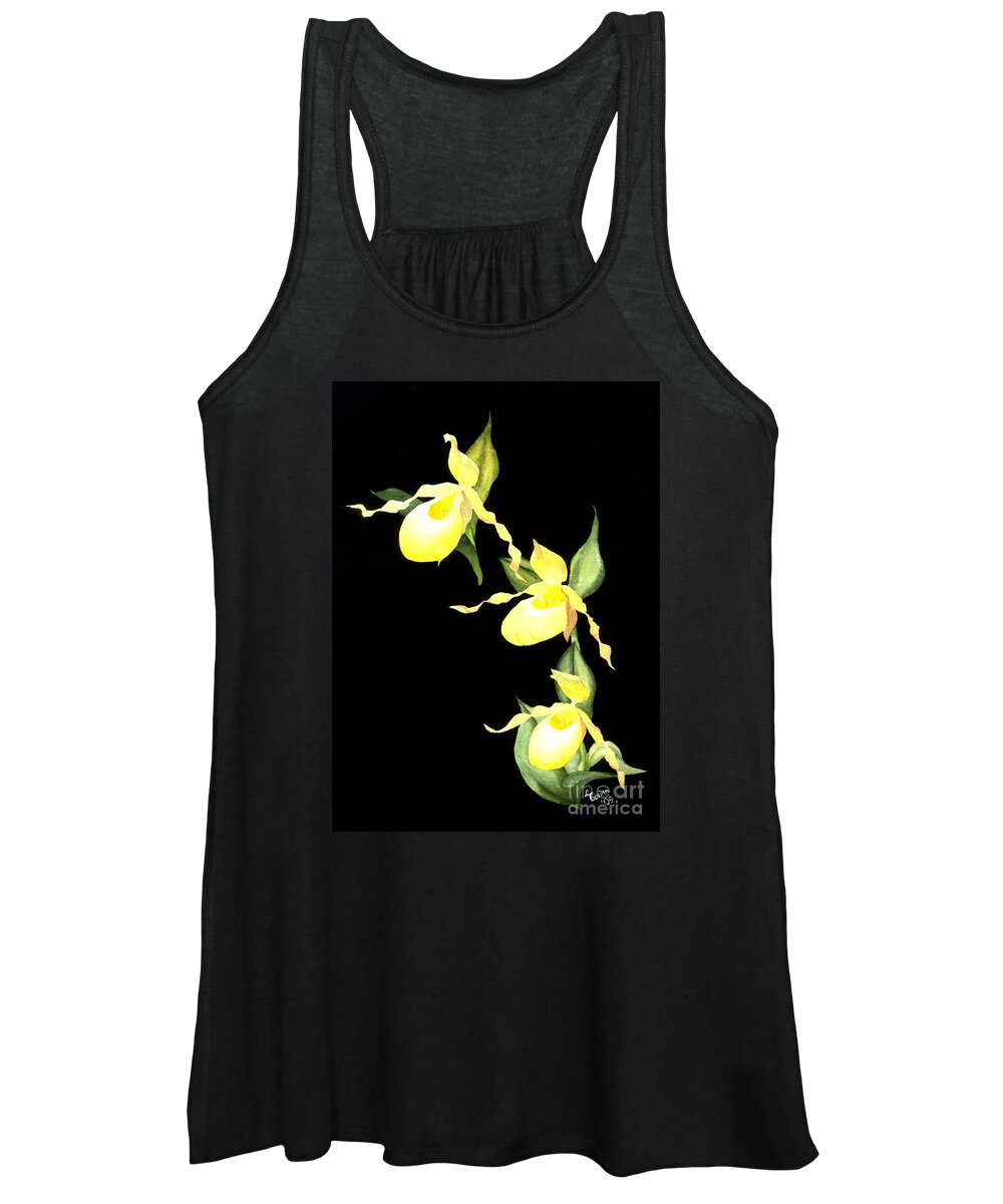 Yellow Lady S Slipper Women's Tank Top featuring the painting Ladies Trio by Lynn Quinn