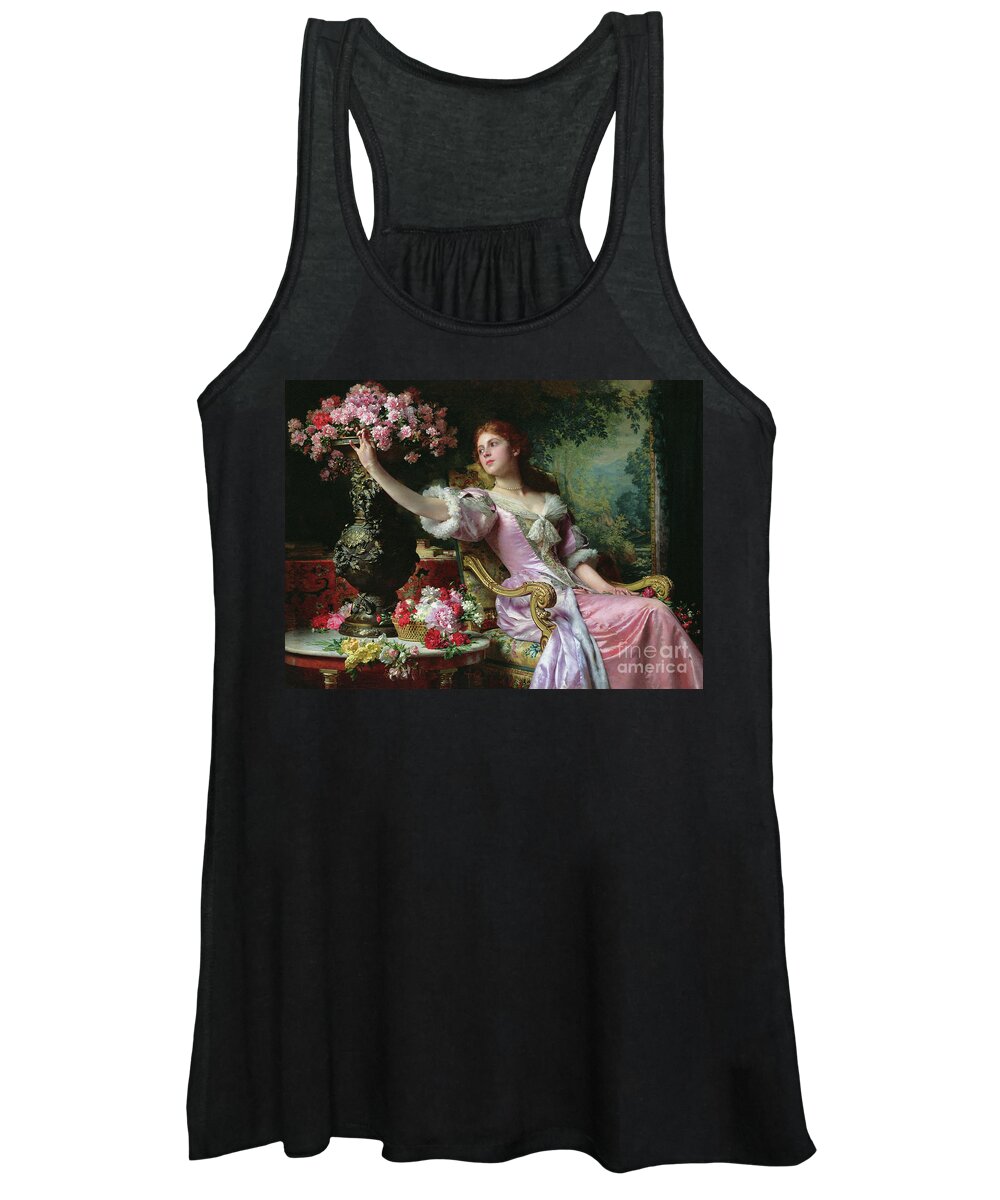 Lady With Flowers Women's Tank Top featuring the painting Lady with Flowers by Ladislaw von Czachorski