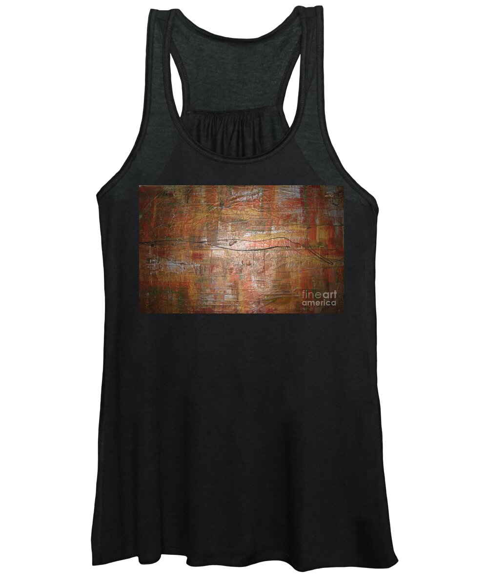 Abstract Women's Tank Top featuring the painting Landscape - Gold by Jacqueline Athmann